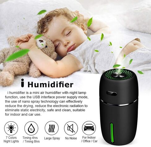 Car Mini USB Humidifie,200ml Capacity,Led Running Lamp,Used for Car Office Room living Room Facial hydration Aromatherapy gift etc. (Black-1) in Saudi Arabia