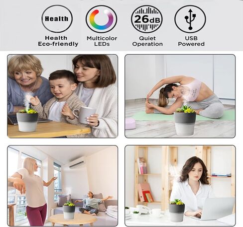 OLINLIFE Cool Mist Humidifier,Green Plants Mini Humidifier 150ml USB Portable Air Artificial Humidifier,LED Color Changing Light & 2 Mist Modes Ultra Quiet for Desktop Office Bedroom in Kuwait
