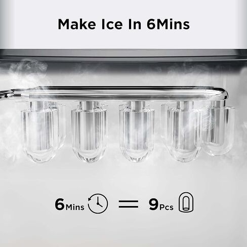 Silonn Ice Makers Countertop, 9 Cubes Ready in 6 Mins, 26lbs in 24Hrs, Self-Cleaning Ice Machine with Ice Scoop and Basket, 2 Sizes of Bullet Ice for Home Kitchen Office Bar Party in Kuwait