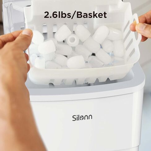 Silonn Ice Makers Countertop, 9 Cubes Ready in 6 Mins, 26lbs in 24Hrs, Self-Cleaning Ice Machine with Ice Scoop and Basket, 2 Sizes of Bullet Ice for Home Kitchen Office Bar Party in Kuwait