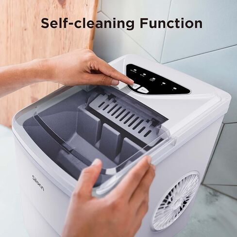 Silonn Ice Makers Countertop, 9 Cubes Ready in 6 Mins, 26lbs in 24Hrs, Self-Cleaning Ice Machine with Ice Scoop and Basket, 2 Sizes of Bullet Ice for Home Kitchen Office Bar Party in Kuwait