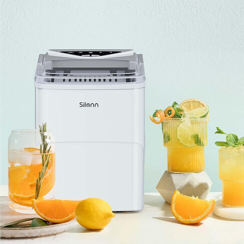 Silonn Ice Makers Countertop, 9 Cubes Ready in 6 Mins, 26lbs in 24Hrs, Self-Cleaning Ice Machine with Ice Scoop and Basket, 2 Sizes of Bullet Ice for Home Kitchen Office Bar Party in Kuwait