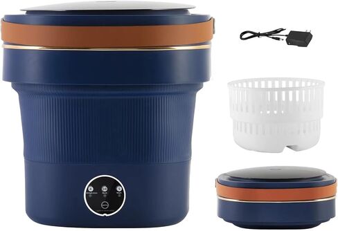 AMESEDAK Portable Mini Washing Machine with Drain Basket, 8.5L Capacity Foldable Cordless Laundry Machine for Underwear, Baby Clothes and Small Items, Rechargeable Design for Travel Washer in Kuwait
