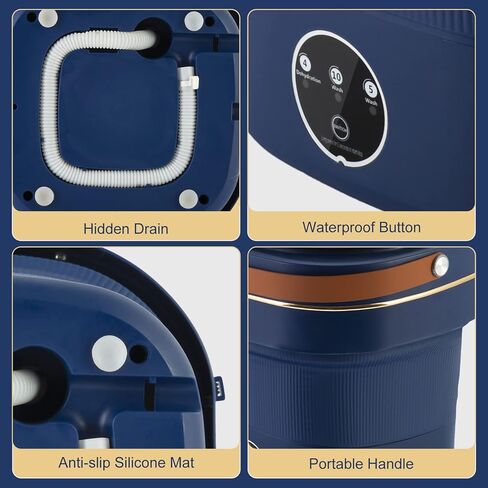 AMESEDAK Portable Mini Washing Machine with Drain Basket, 8.5L Capacity Foldable Cordless Laundry Machine for Underwear, Baby Clothes and Small Items, Rechargeable Design for Travel Washer in Kuwait