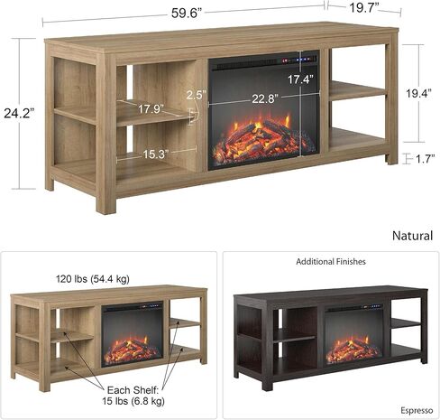 Ameriwood Home Melville Electric Fireplace Console TV Stand for TVs up to 65", Espresso in Kuwait