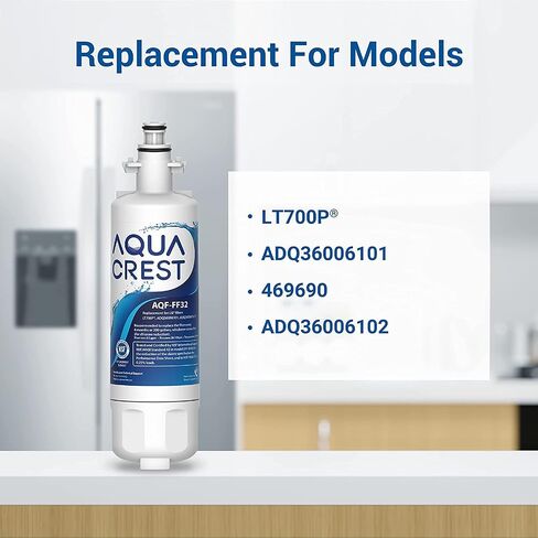AQUA CREST 469690 ADQ36006101 Refrigerator Water Filter, Replacement for LG® LT700P®, Kenmore® 9690, 46-9690, ADQ36006102, Pack of 3 Package may vary in Saudi Arabia
