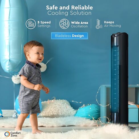 Comfort Zone CZTF290BK 29" Powerful 3-Speed Oscillating Slim Tower Fan with Performance Blades and Sturdy Base in Black in Saudi Arabia