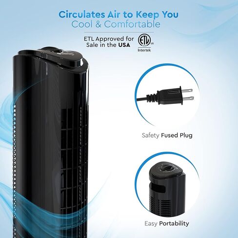 Comfort Zone CZTF290BK 29" Powerful 3-Speed Oscillating Slim Tower Fan with Performance Blades and Sturdy Base in Black in Saudi Arabia