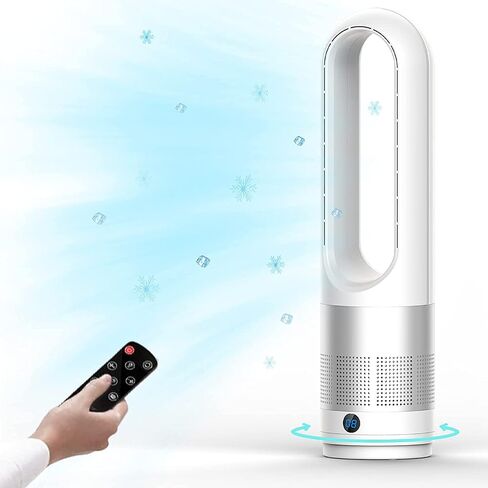 Bladeless Cooling Fan, 23.62 inch Tower Fan, 80° Oscillating Pedestal Fan with Remote Control, 8 Speeds, 8H Timer, LED Display with Auto Off, Portable Quiet Cooling Fan for Bedroom, Home, Office in Saudi Arabia