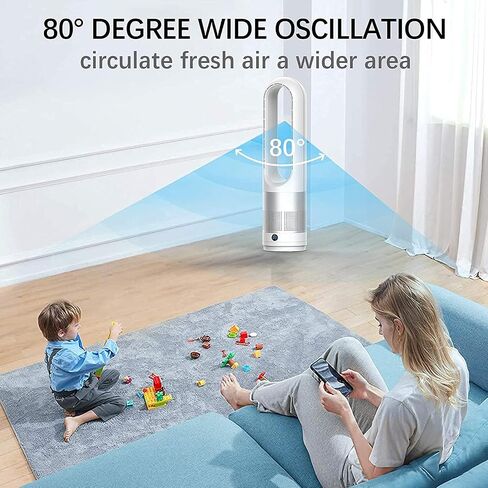 Bladeless Cooling Fan, 23.62 inch Tower Fan, 80° Oscillating Pedestal Fan with Remote Control, 8 Speeds, 8H Timer, LED Display with Auto Off, Portable Quiet Cooling Fan for Bedroom, Home, Office in Saudi Arabia