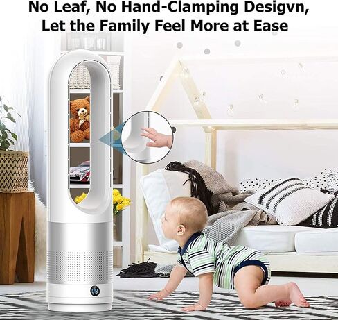 Bladeless Cooling Fan, 23.62 inch Tower Fan, 80° Oscillating Pedestal Fan with Remote Control, 8 Speeds, 8H Timer, LED Display with Auto Off, Portable Quiet Cooling Fan for Bedroom, Home, Office in Saudi Arabia