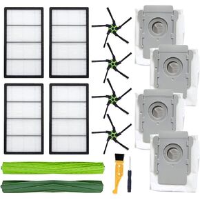 مجموعة قطع غيار من زيواي متوافقة مع مكنسة رومبا S9 (9150)، s9+(9550)، مجموعة واحدة من فرش مطاطية متعددة الاسطح و4 فرش جانبية و4 فلاتر و4 اكياس غبار واداتين in Kuwait