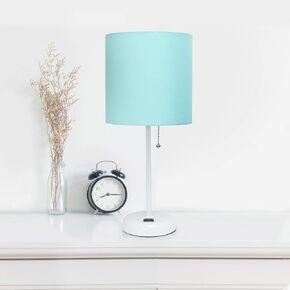Limelights LT2024-NAV Brushed Steel Stick Table Desk Lamp with Charging Outlet and Drum Fabric Shade, Navy in Saudi Arabia