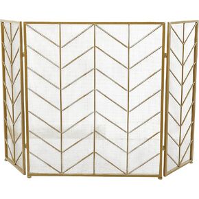Deco 79 Metal Geometric Fireplace Screen Zig Zag Foldable Chevron 3 Panel with Mesh Netting, 52" x 1" x 31", Black in Saudi Arabia