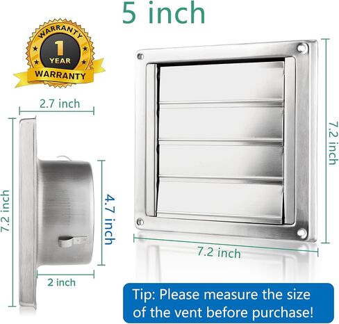 4" Upgrade Metal Dryer Vent Cover for House, Premium Stainless Steel Dryer Vent with 4 Screws Rubber Gasket, Exterior Wall Vent Cover with Louvre for Dryer Vents Range Hood Vent AC Vent by Hydencamm in Saudi Arabia