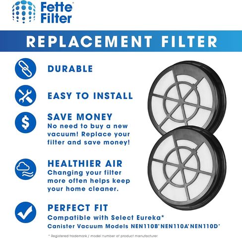 Fette Filter - 2 Pack Filter Compatible with Eureka WhirlWind Bagless Canister Vacuum NEN110B NEN110A NEN110D - Part # NEN0101 in Saudi Arabia