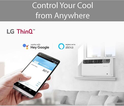 مكيف هواء النافذة الذكي LG بقوة 10000 وحدة حرارية بريطانية، يبرد مساحة 450 قدم مربع. قدم، تشغيل هادئ للغاية، توفير طاقة أكبر بنسبة تصل إلى 25%، ENERGY STAR®، يعمل مع LG ThinQ، وAmazon Alexa، وHey Google، 115 فولت in Kuwait