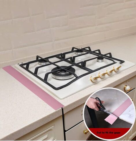 غطاء فجوة مضادة للموقد من السيليكون، حشو فجوة الفرن المقاوم للحرارة يسد الفجوات بين الموقد والعداد، سهل التنظيف (وردي) in Kuwait