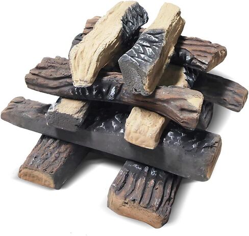 Skypatio Gas Fireplace Logs Set, 9 PCS Ceramic Wood Logs for Indoor or Outdoor Fireplace, Fire Pit Decor, Lightweight & Portable in Saudi Arabia