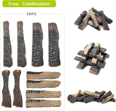Skypatio Gas Fireplace Logs Set, 9 PCS Ceramic Wood Logs for Indoor or Outdoor Fireplace, Fire Pit Decor, Lightweight & Portable in Saudi Arabia