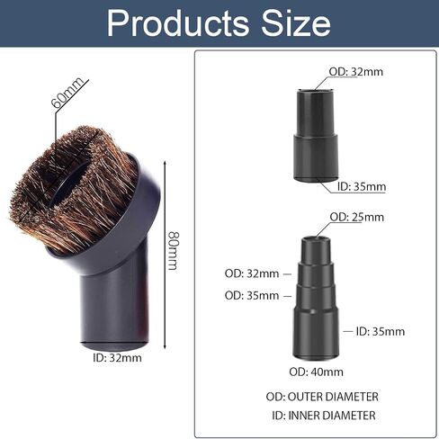 Round Horsehair Vacuum Dust Brush Attachment Soft Bristle plus Vacuum Hose Adapter Kit Compatible with Most Vacuum Cleaners with 1 1/4 Inch or 1 3/8 Inch Hose (32MM &35MM Attachment) in Saudi Arabia