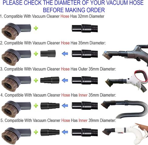Round Horsehair Vacuum Dust Brush Attachment Soft Bristle plus Vacuum Hose Adapter Kit Compatible with Most Vacuum Cleaners with 1 1/4 Inch or 1 3/8 Inch Hose (32MM &35MM Attachment) in Saudi Arabia
