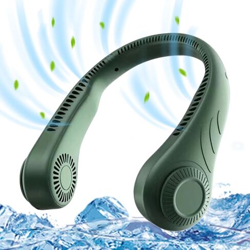 Portable Neck Fan, 3 Speeds Bladeless Fan, 360°Cooling and Quiet Neck Air Conditioner, Adjustable USB Powered Personal Fan, Leafless No Hair Twisting, Headphone Design for Travel, Men Women(Green) in Kuwait
