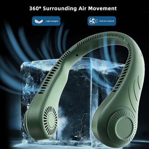 Portable Neck Fan, 3 Speeds Bladeless Fan, 360°Cooling and Quiet Neck Air Conditioner, Adjustable USB Powered Personal Fan, Leafless No Hair Twisting, Headphone Design for Travel, Men Women(Green) in Kuwait