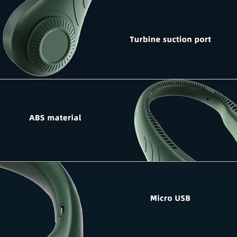 Portable Neck Fan, 3 Speeds Bladeless Fan, 360°Cooling and Quiet Neck Air Conditioner, Adjustable USB Powered Personal Fan, Leafless No Hair Twisting, Headphone Design for Travel, Men Women(Green) in Kuwait