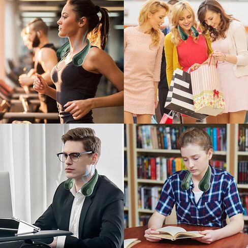 Portable Neck Fan, 3 Speeds Bladeless Fan, 360°Cooling and Quiet Neck Air Conditioner, Adjustable USB Powered Personal Fan, Leafless No Hair Twisting, Headphone Design for Travel, Men Women(Green) in Kuwait