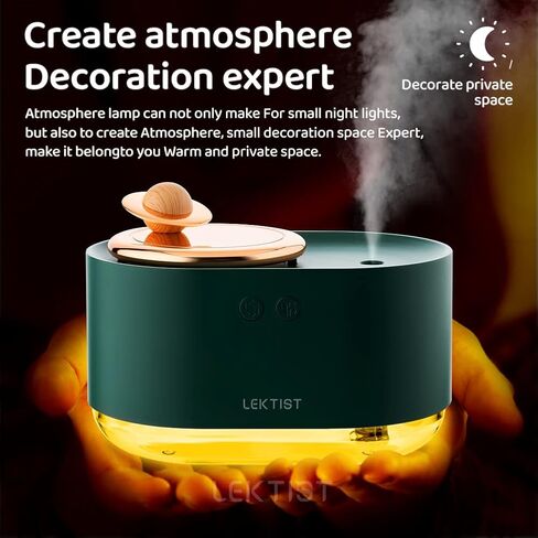 مرطب رذاذ صغير من ليكتيست مع ناشر ومرطبات إضاءة ليلية لغرفة النوم، 300 مل، مرطب كوكبي دوار لسطح مكتب غرفة النوم، والزخارف المزخرفة، واليوجا، والمكتب، والمنتجعات الصحية (أخضر) in Kuwait