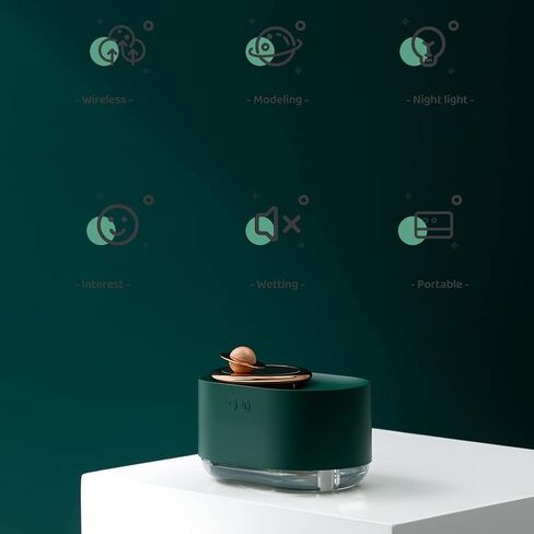 مرطب رذاذ صغير من ليكتيست مع ناشر ومرطبات إضاءة ليلية لغرفة النوم، 300 مل، مرطب كوكبي دوار لسطح مكتب غرفة النوم، والزخارف المزخرفة، واليوجا، والمكتب، والمنتجعات الصحية (أخضر) in Kuwait