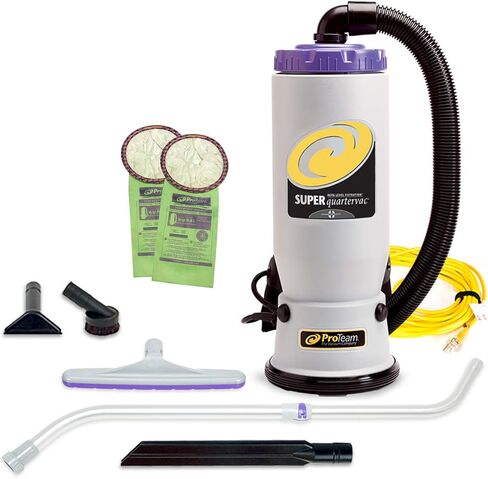 مكانس الظهر ProTeam، مكنسة كهربائية Super QuarterVac التجارية على الظهر مع فلترة وسائط HEPA ومجموعة أدوات العصا المكونة من قطعتين، 6 كوارت، سلكية in Saudi Arabia