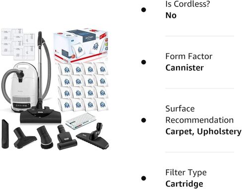 مكنسة كهربائية Miele Complete C3 Cat and Dog Canister HEPA مع حزمة رأس الطاقة SEB228 - تتضمن حزمة أداء Miele 16 كيس فلتر أصلي من النوع GN AirClean + فلتر HEPA أصلي AH50 in Kuwait