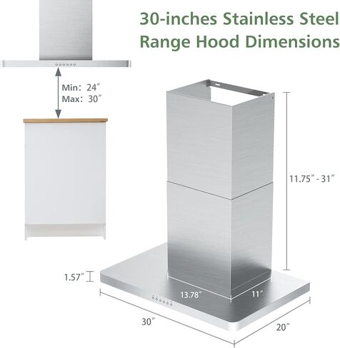 ONEEON Range Hood 30 Inch, 900 CFM Stainless Steel Wall Mount Kitchen Hood with Ducted Exhaust Vent, 4 Speed Exhaust Fan, LED Lights, Push Button, Ultra-thin Body, Chimney Style Stove Vent Hood in Saudi Arabia
