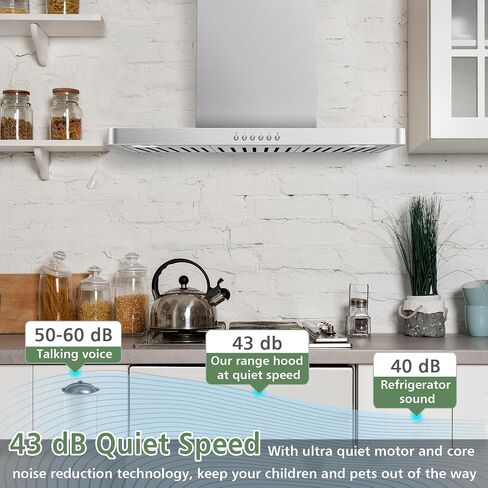 ONEEON Range Hood 30 Inch, 900 CFM Stainless Steel Wall Mount Kitchen Hood with Ducted Exhaust Vent, 4 Speed Exhaust Fan, LED Lights, Push Button, Ultra-thin Body, Chimney Style Stove Vent Hood in Saudi Arabia