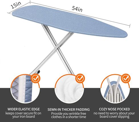 Ironing Board Cover and Pad, Heat Reflective & Stain Resistant Standard Full Size 15x54 Thick Padding Heavy Duty Iron Board Replacement Cover with Elastic Edge 2 Adjustable Fastener Straps in Saudi Arabia
