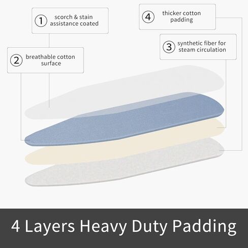 Ironing Board Cover and Pad, Heat Reflective & Stain Resistant Standard Full Size 15x54 Thick Padding Heavy Duty Iron Board Replacement Cover with Elastic Edge 2 Adjustable Fastener Straps in Saudi Arabia