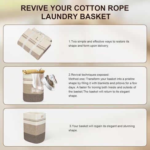 سلة غسيل فيكسوال، سلة كبيرة من الحبال القطنية الطويلة المنسوجة للتخزين المزخرف مع مقابض لغرفة المعيشة، والألعاب، والمناشف، وملابس حضانة الأطفال، مقاس 16 × 13 × 22 بوصة، بني متدرج in Kuwait