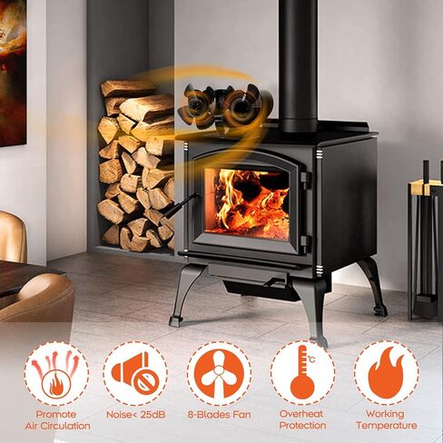 مروحة موقد الخشب TCFUNDY تعمل بالطاقة الحرارية، 8 شفرات مروحة مدفأة لموقد حرق الخشب، مراوح موقد صديق للبيئة تسخين دوران الهواء للغاز/الخشب/موقد الموقد، محركات مزدوجة in Kuwait