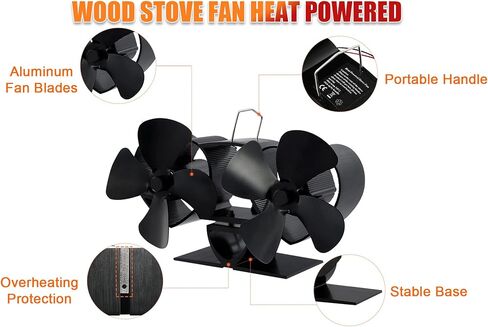 مروحة موقد الخشب TCFUNDY تعمل بالطاقة الحرارية، 8 شفرات مروحة مدفأة لموقد حرق الخشب، مراوح موقد صديق للبيئة تسخين دوران الهواء للغاز/الخشب/موقد الموقد، محركات مزدوجة in Kuwait