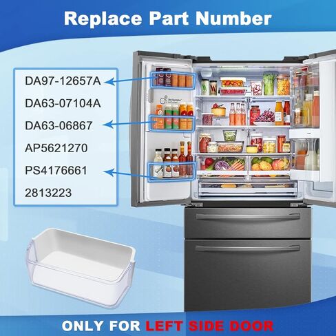 DA97-12657A Refrigerator Door Shelf Bin Replacement Compatible with Samsung Fridge（Left Side),Fridge Door Shelf with 1pc Food Container,Part No. DA63-07104A,DA63-06867A,AP5621270,2813223,PS4176661 in Saudi Arabia