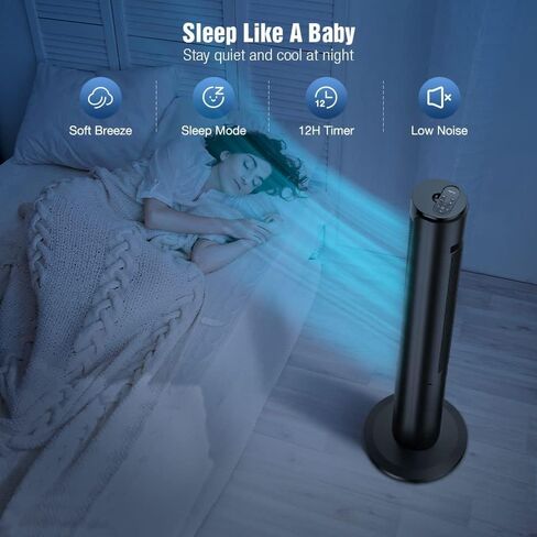 مروحة برج Grelife مقاس 42 بوصة لغرفة النوم، مروحة بدون شفرات متأرجحة بزاوية 80 درجة مع جهاز تحكم عن بعد، مروحة أرضية هادئة، 3 سرعات، 4 أوضاع، شاشة LED، مؤقت 12 ساعة، مروحة قائمة للمكتب المنزلي الداخلي in Kuwait