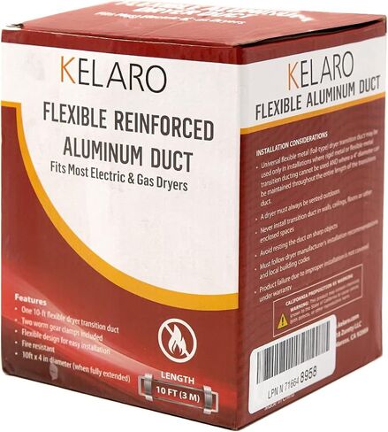 Flexible Clothes Dryer Duct - 10 Foot by 4 Inch | Includes 2 Premium Screw Clamps in Kuwait