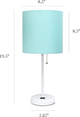 Limelights LT2024-NAV Brushed Steel Stick Table Desk Lamp with Charging Outlet and Drum Fabric Shade, Navy in Saudi Arabia