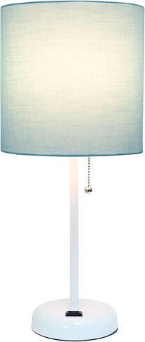Limelights LT2024-NAV Brushed Steel Stick Table Desk Lamp with Charging Outlet and Drum Fabric Shade, Navy in Saudi Arabia