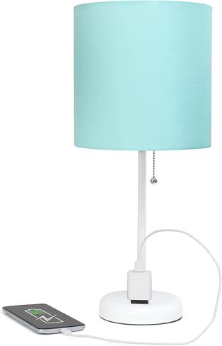 Limelights LT2024-NAV Brushed Steel Stick Table Desk Lamp with Charging Outlet and Drum Fabric Shade, Navy in Saudi Arabia