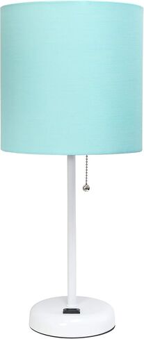 Limelights LT2024-NAV Brushed Steel Stick Table Desk Lamp with Charging Outlet and Drum Fabric Shade, Navy in Saudi Arabia