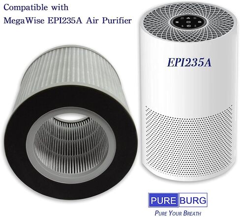 مرشحات PUREBURG البديلة الحقيقية HEPA المتوافقة مع جهاز تنقية الهواء MEGAWISE EPI235A، H13 3 مراحل الترشيح عالي الكفاءة لتنظيف الهواء بالكربون المنشط، عبوة من قطعتين in Saudi Arabia