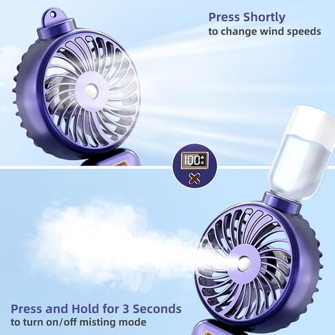 Handheld Fan Portable Misting Fan, Rechargeable Personal Mister Fan with 5 Speeds 3000mAh Battery Operated Fan with Mist, LED Display, 90° Foldable Cooling Fan for Travel Camping outdoor Pink in Saudi Arabia
